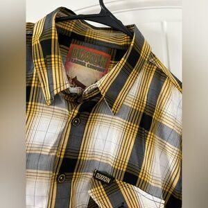 DIXXON The Open Road Yellow Black and White Plaid Button-Down shortsleeve Shirt